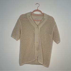 Frank And Oak Open-Knit Button-Up Polo Shirt | Recycled Cotton Blend | Size M |